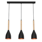 Sospensione Luminex Muza 3xE27 nera oro legno 56cm