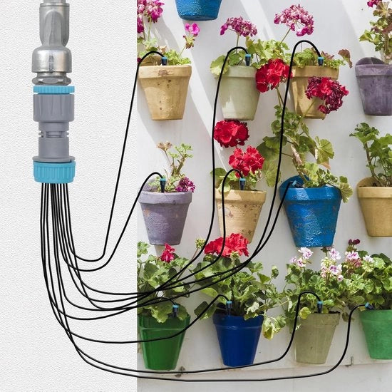 Sistema di gocciolamento automatico kit micro-drip con 10 diffusori di gocciolamento 52FT tubo di irrigazione serpentina per giardini, piante in vaso, ortaggi, serra