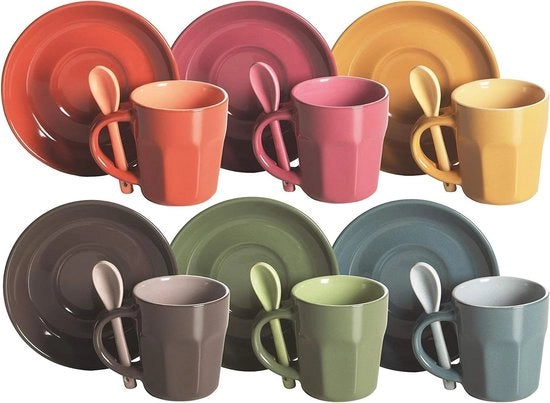 Set di tazze da caffè in ceramica multicolore, 5,5 x 5,5 x 6,5 cm, 1,45 kg - set da 6 tazze