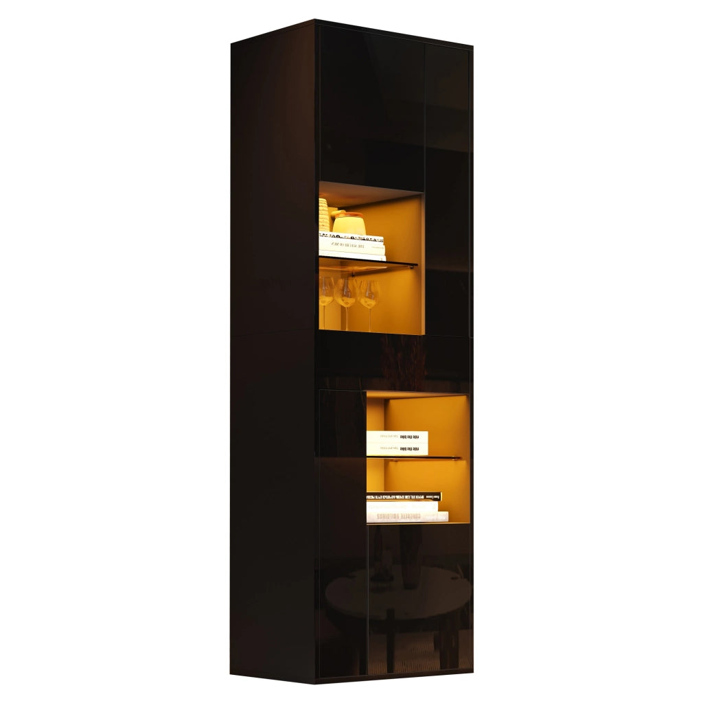 Vetrina con LED 1 cassetto 4 ante 11 vani ripiani regolabili finitura lucida per soggiorno nero 55 × 38 × 170 cm