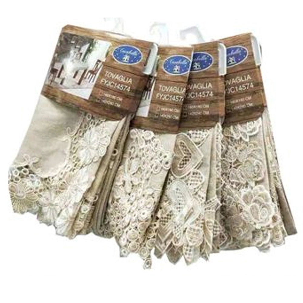Trade Shop - Tovaglia Copritavola Elegante Festa Pizzo Ricamo Rettangolare 140x180 140x240 Cm -    -140x240   -