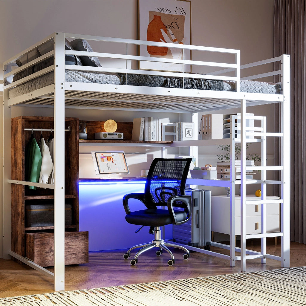 Letto a castello bianco con funzione cassetti in metallo e MDF 140x200cm