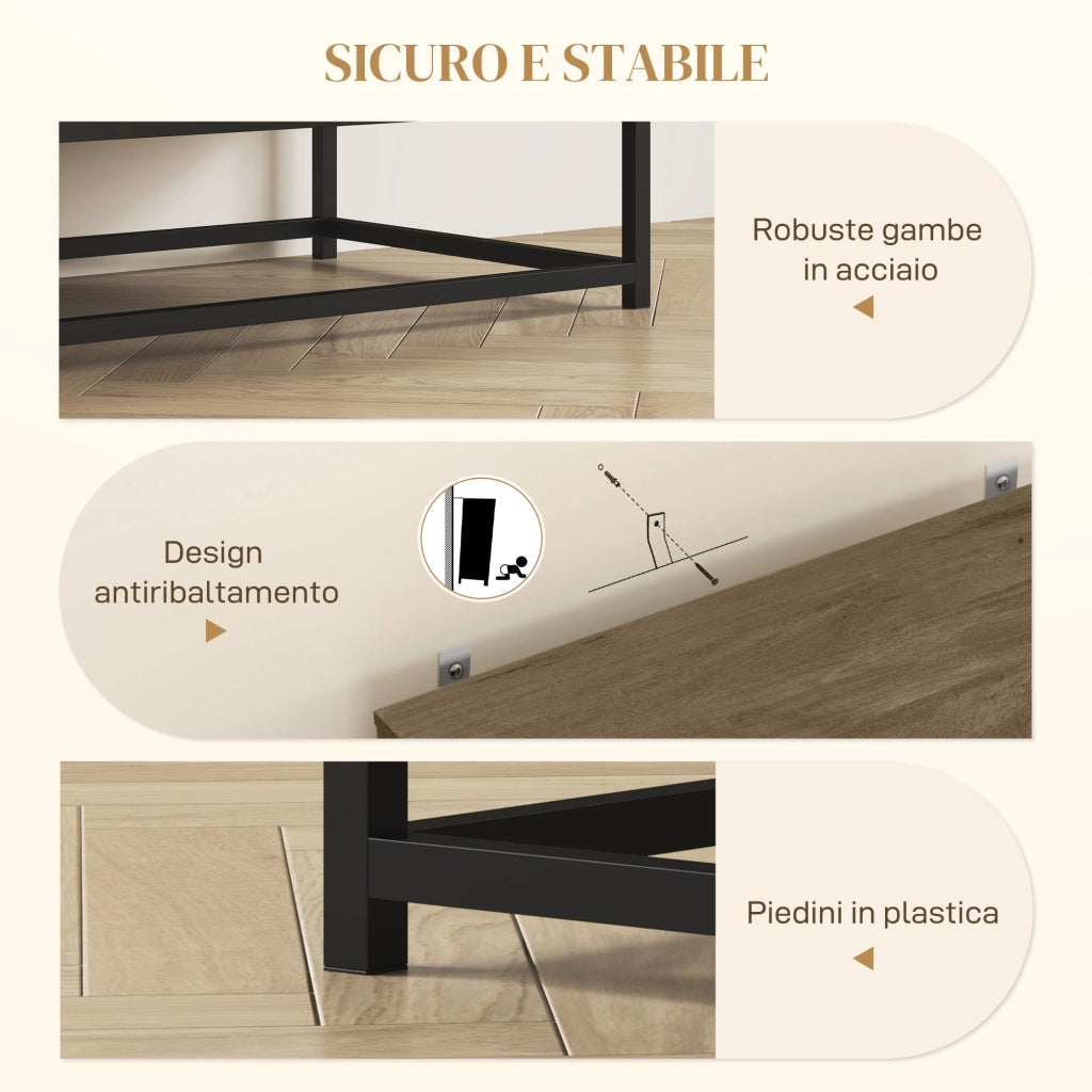 Credenza Mobile Basso Multiuso 80x40x78 cm in Legno e Acciaio Marrone e Nero