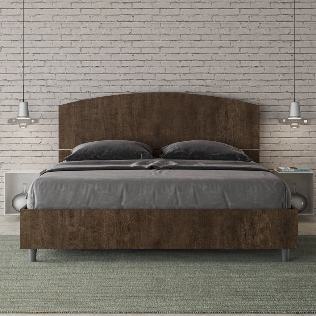 Letto Matrimoniale 160x200 cm con Rete e Contenitore Alzata Comoda Testata Inclinata a Doghe Dora Noce