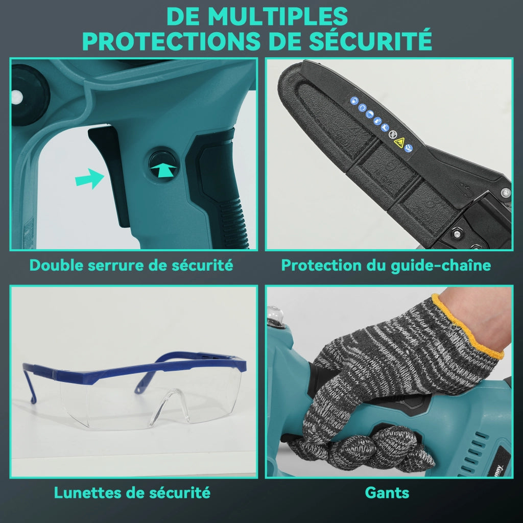 Motosega a Batteria Mini 8 Pollici ¨C Xylo ¨C 6000mAh 580W Potatore Telescopico Blu Senza Fili