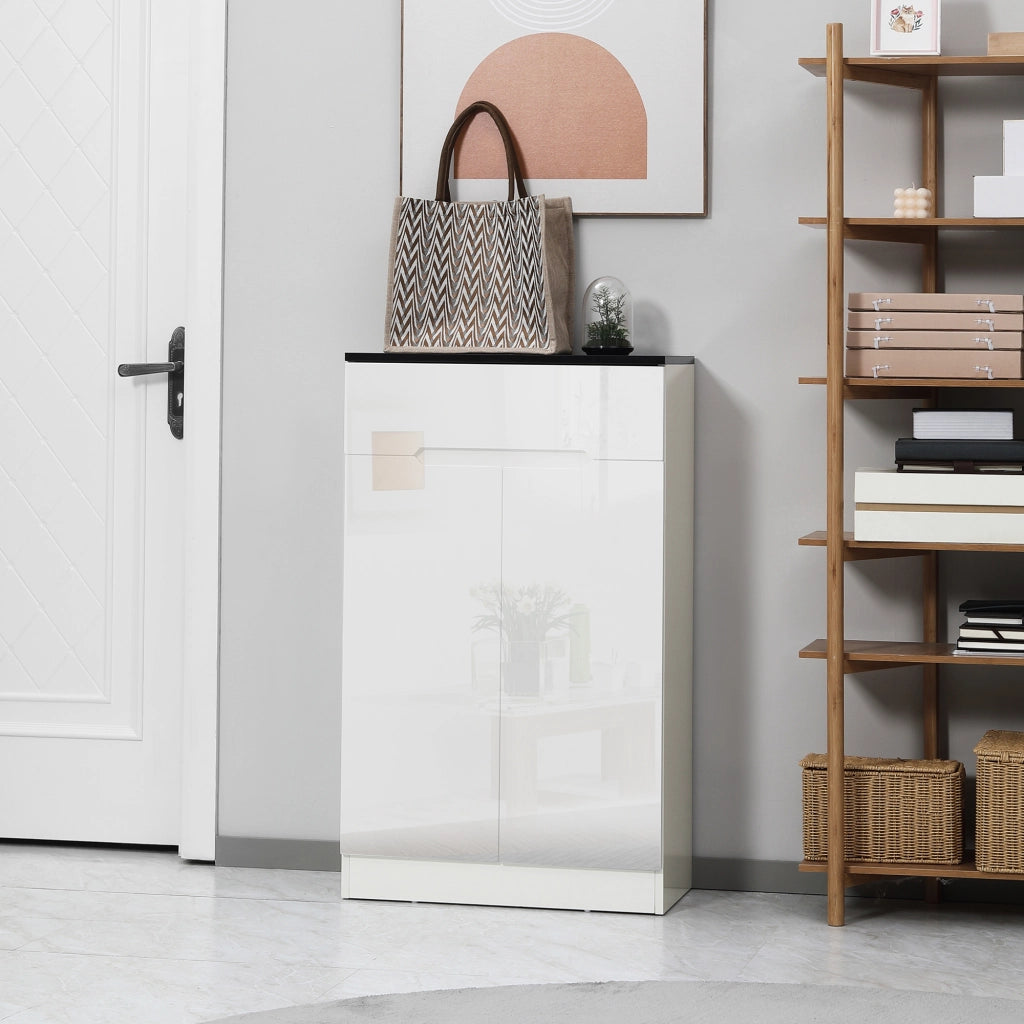 Scarpiera Slim con Cassetto e Ripiani Regolabili ¨C zephmum ¨C Truciolato Bianco 60x32x100 cm