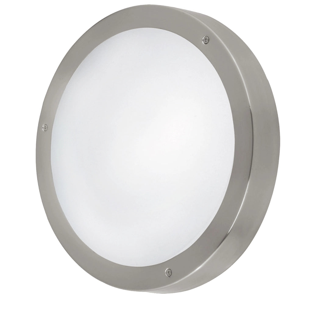 Plafoniera Esterno Moderno Vento 1 Acciaio Argento Vetro Bianco Led