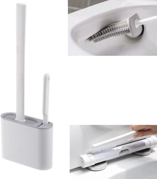 Spazzola per il water - Silicone - Stante e Appeso - Con Pedana - Lunga Spazzola a Manubrio - Bagno Casa - Articolo di Pulizia Bianco