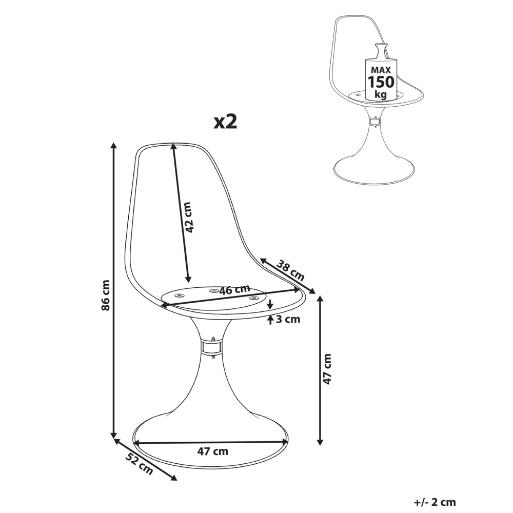 Set di 2 sedie Tulip in policarbonato trasparente con base a piedistallo, stile futuristico, trasparenti