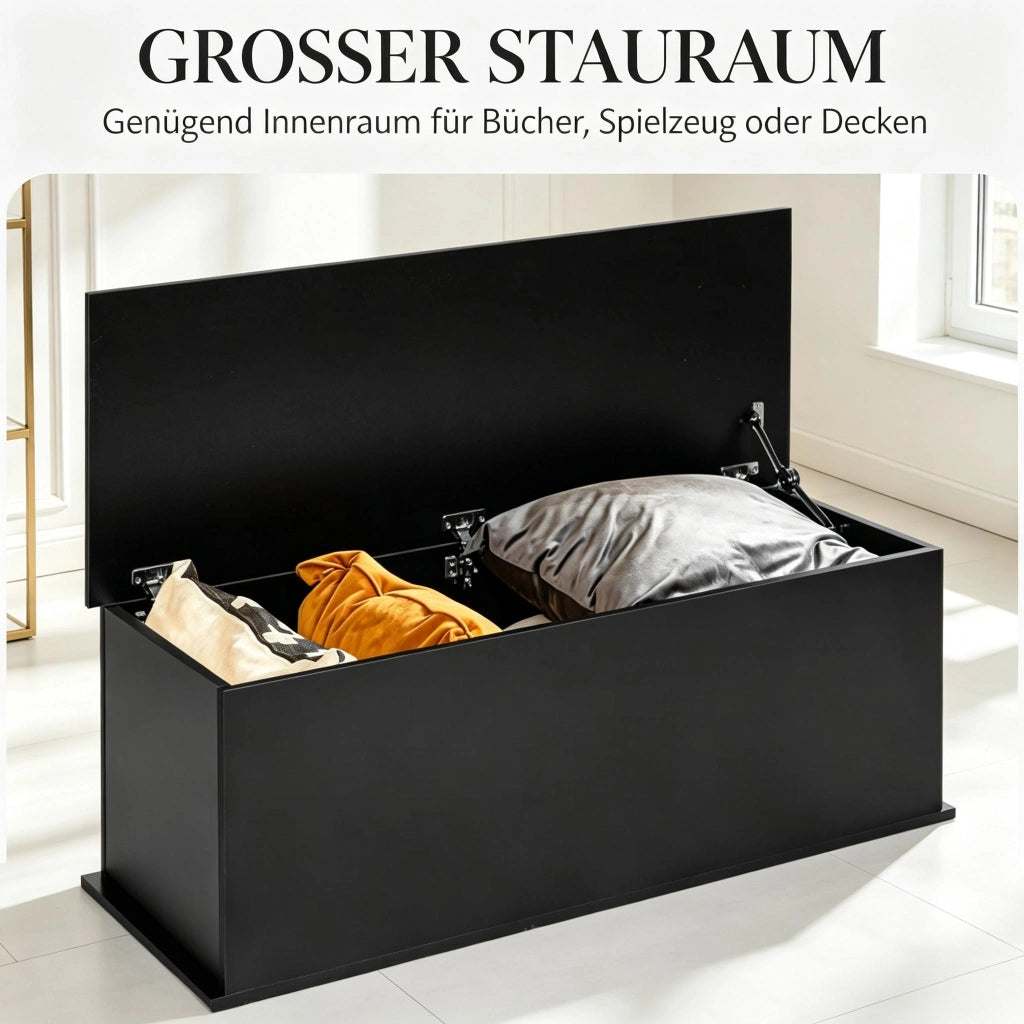 Panca Contenitore Con Coperchio Ribaltabile In Truciolato Nero 100 × 40 × 40 cm