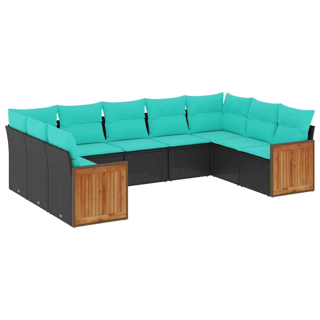 Set Divani da Giardino 9 pz con Cuscini Nero in Polyrattan 3227954