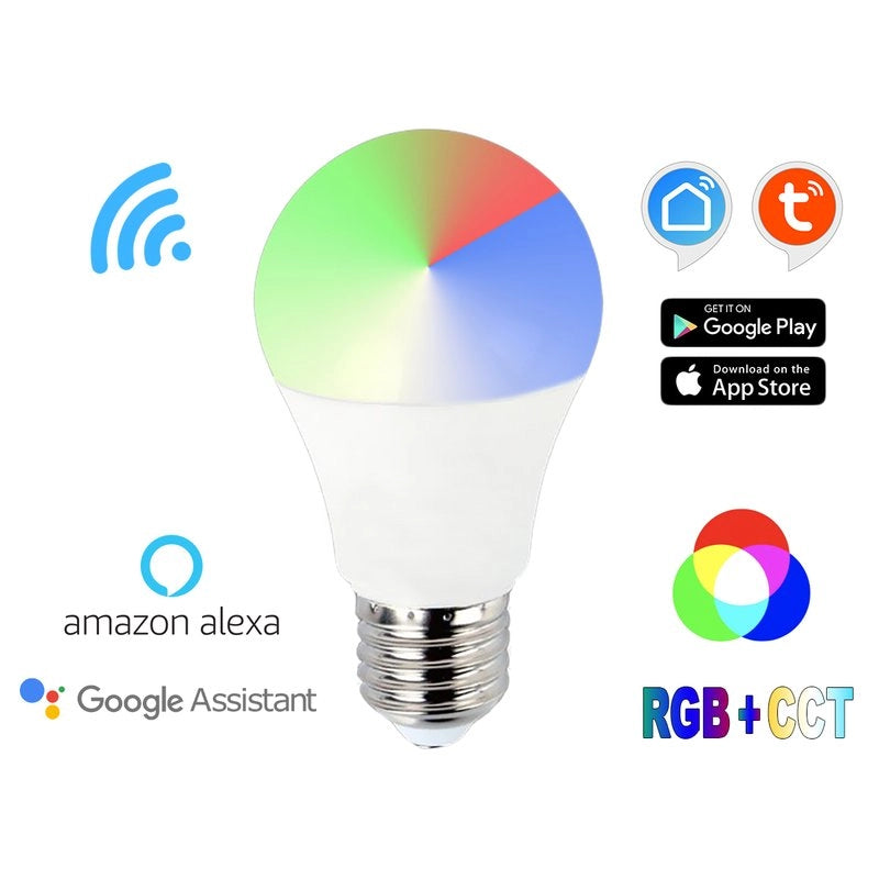 Smart Lampada Led Bulb E27 A65 15W WiFi RGB CCT Dimmerabile APP Compatible Amazon Alexa Google Home SKU-2753