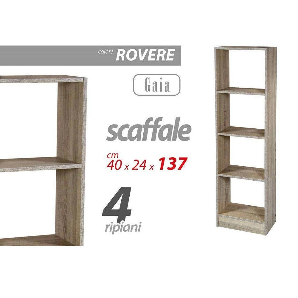 Trade Shop - Mobile Libreria Gaia Scaffale 4 Ripiani In Legno Color Rovere 40x24x137cm 769665 -