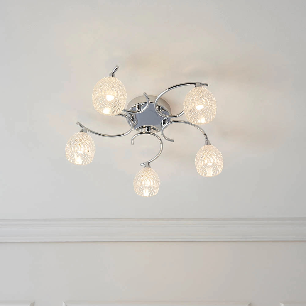Plafoniera 5 luci G9 cromata vetro tagliato Boyer Endon