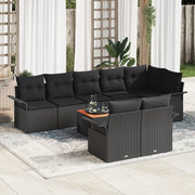 Set di divani da giardino da 9 pezzi con cuscini in polirattan nero e acacia