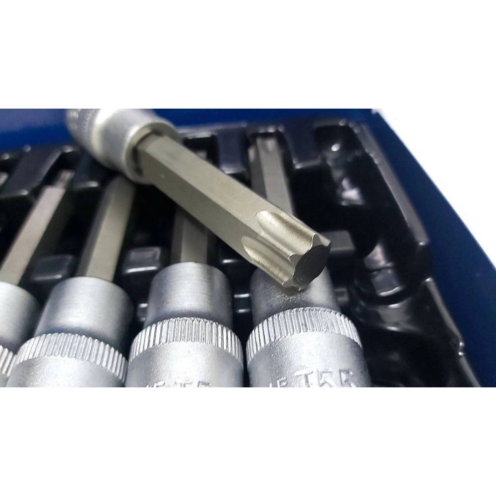 Trade Shop - Kit Set Inserti Chiavi 19 Pezzi Bussole Chiavi Torx Maschi 1/4" 1/2" In Valigia -