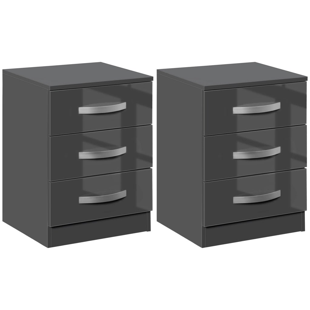 Set 2 Comodini Moderni con 3 Cassetti per Camera da Letto e Soggiorno in Truciolato, 40x36x56 cm, Grigio