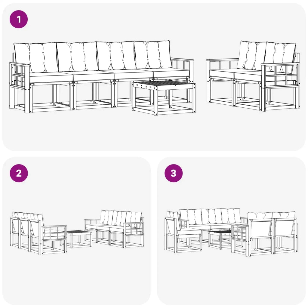 Set di divani da esterno 7 pz Bianco e Nero 3389242