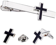 Fibbie per Cravatta in Acciaio Inox con Finestra Emaille - Nero/Croce - Unisex