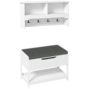 Easycomfort Mobile Appendiabiti a Muro con Panca Scarpiera per Ingresso e Corridoio, 80x20x40 cm, Bianco