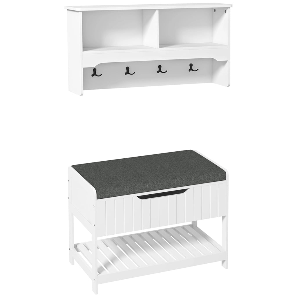 Easycomfort Mobile Appendiabiti a Muro con Panca Scarpiera per Ingresso e Corridoio, 80x20x40 cm, Bianco