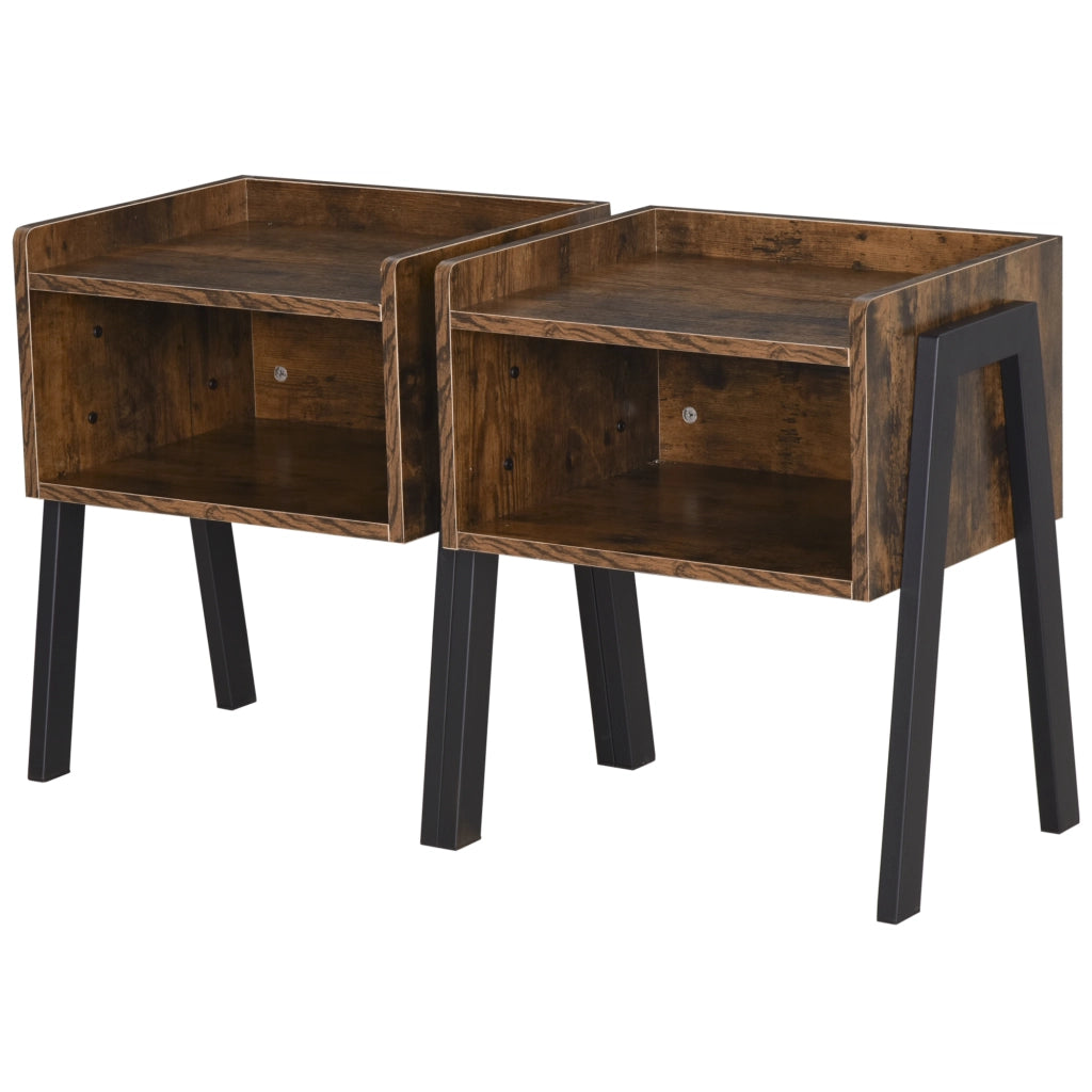Tavolino da notte industriale impilabile ¨C zephmum ¨C legno marrone e nero 46x35x52,5 cm