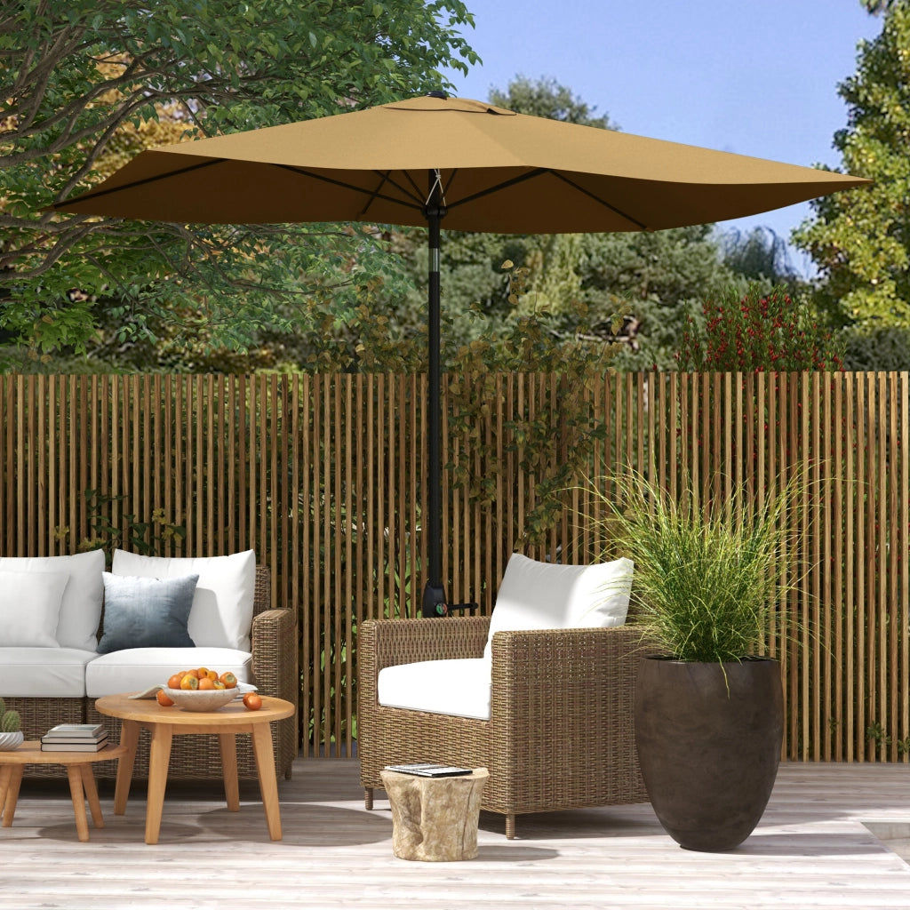 Ombrellone da Giardino Rettangolare 3x2 m con Apertura a Manovella e Inclinabile, Caff¨¨