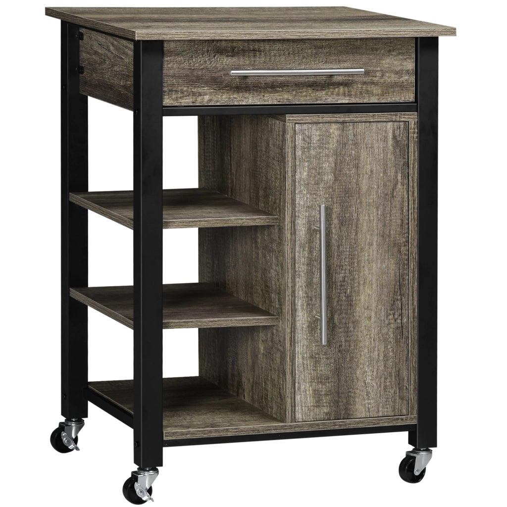 EasyComfort Carrello da Cucina Portavivande con Cassetto, Mensole, Armadietto e 4 Ruote, Legno Truciolare, 60x50x84.5cm, Quercia
