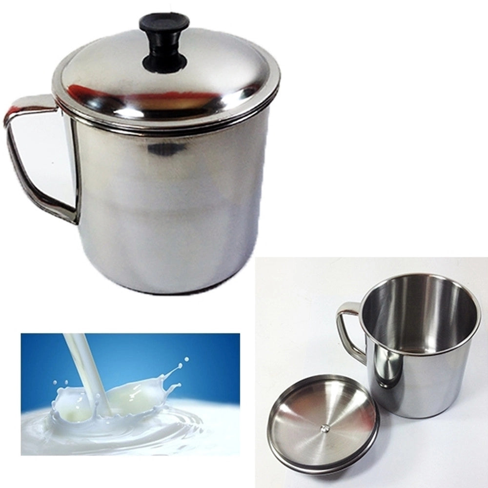 Trade Shop - Bricco Bollilatte Con Coperchio 10cm Contenitore Latte Caffè Acciaio Pentolino -