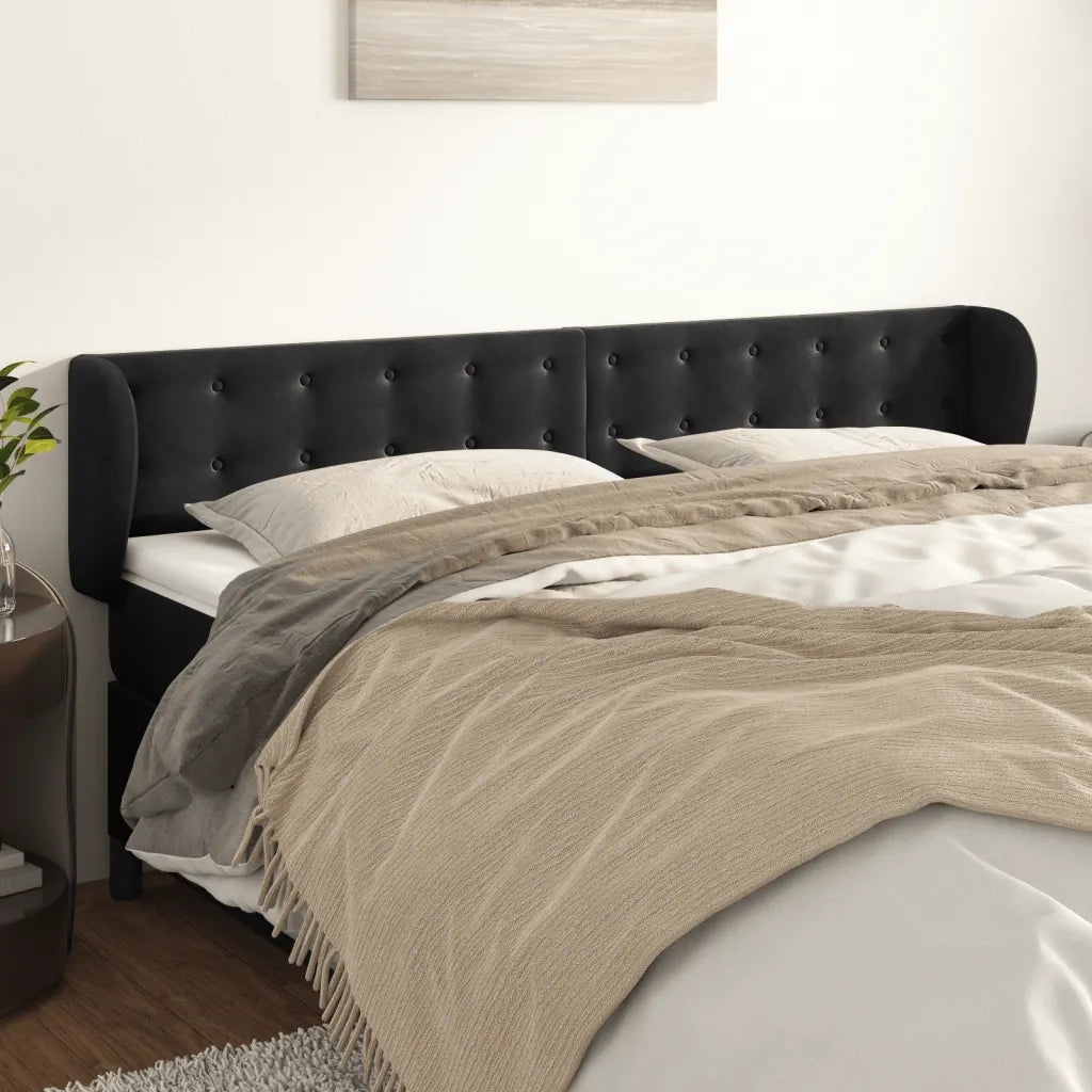 Testiera | Testata ad Orecchio Nera 163x23x78/88 cm in Velluto