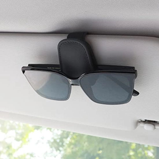 Occhialiera magnetica per auto - Portaocchiali universale in pelle con custodia per carte - Nero