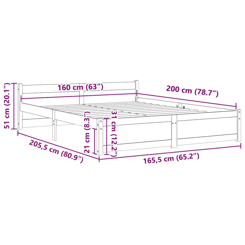 Giroletto-Struttura Letto Bianco in Legno Massello 160x200 cm 580636