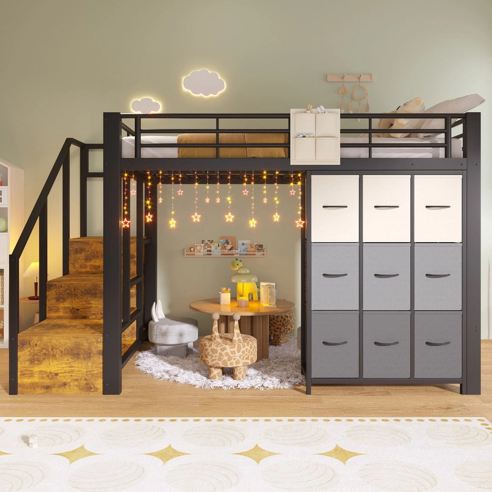 Letto a Soppalco con Cassetti e Scala ¨C Xylo ¨C Metallo Nero 140x200
