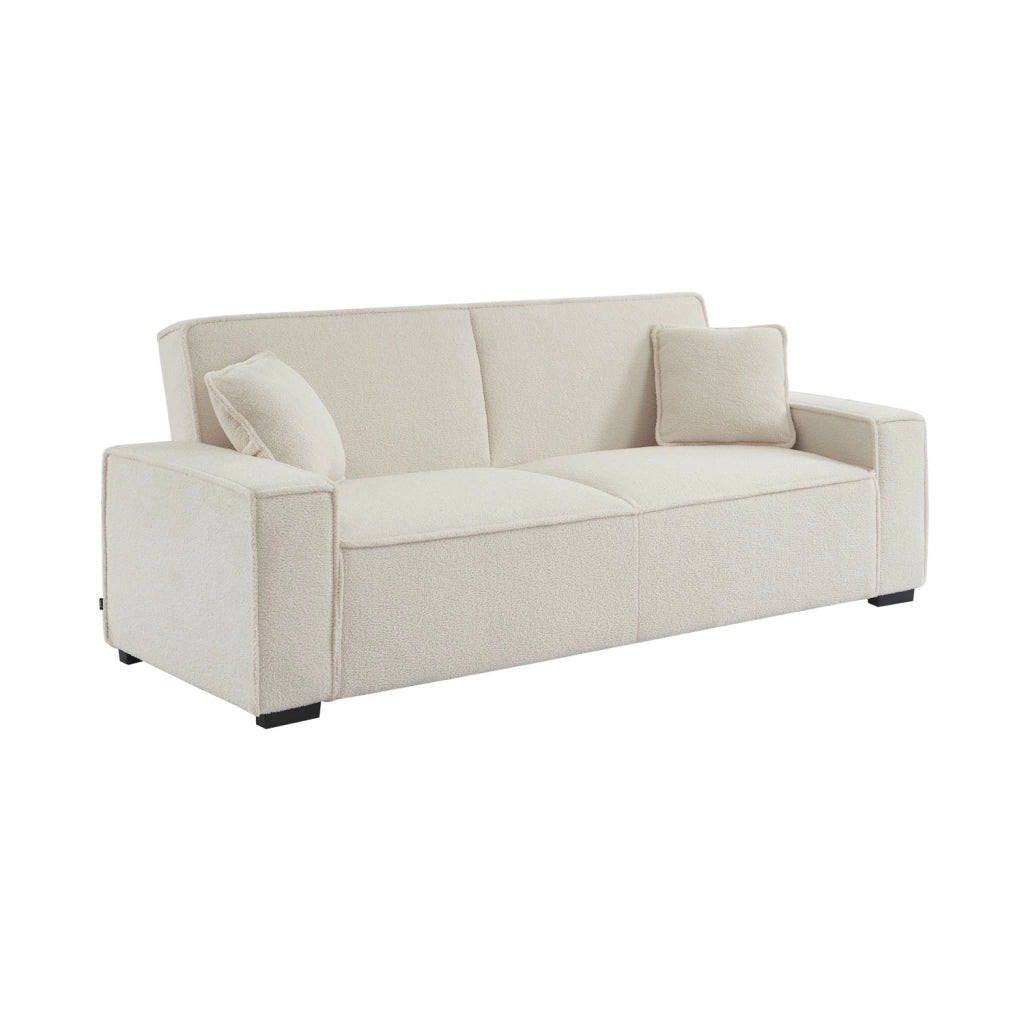Divano letto in tessuto bouclé, 3 posti, crema