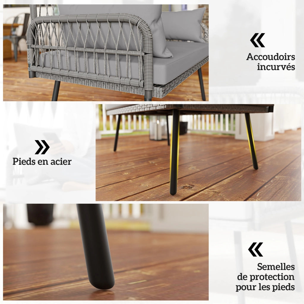 Divano da giardino 2 posti con cuscini e braccioli ¨C zephmum ¨C grigio scuro in polyrattan