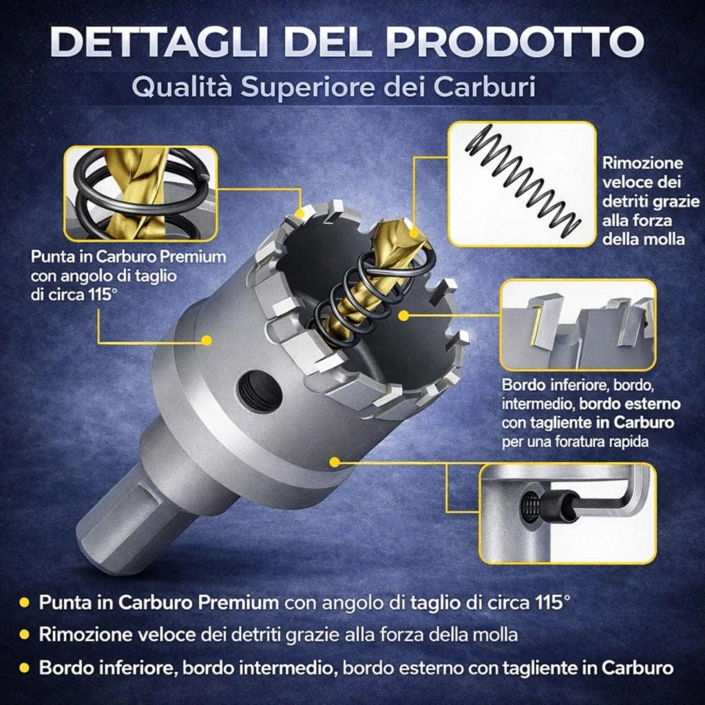 Kit set seghe a tazza 10 pezzi 16-53mm frese per metallo acciaio legno con punte