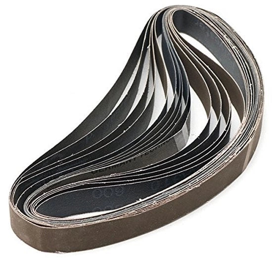 Set di cinture di abrasione 15 pezzi 25 x 762 mm - Ossidiana di alluminio - Grit 600/800/1000 - Elevate prestazioni - Per smerigliare/lucidare - Corpo eletrostatico - Cinture di abrasione