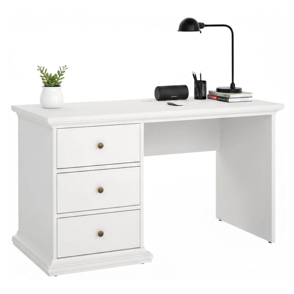 Scrivania Agia, Scrittoio multiuso, Tavolo per ufficio porta PC, Piano di lavoro, 130x62 h74 cm, Bianco