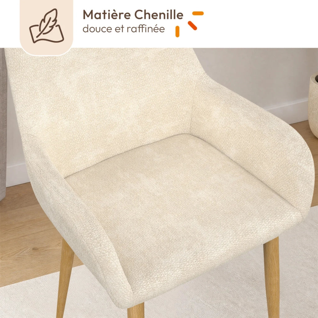 IDMarket - Set di 4 sedie RORY in tessuto chenille beige per la sala da pranzo