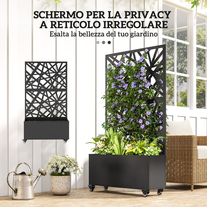 Fioriera con Grigliato per Rampicanti 90x30x160 cm a Rotelle Fori di Drenaggio in Metallo Nero