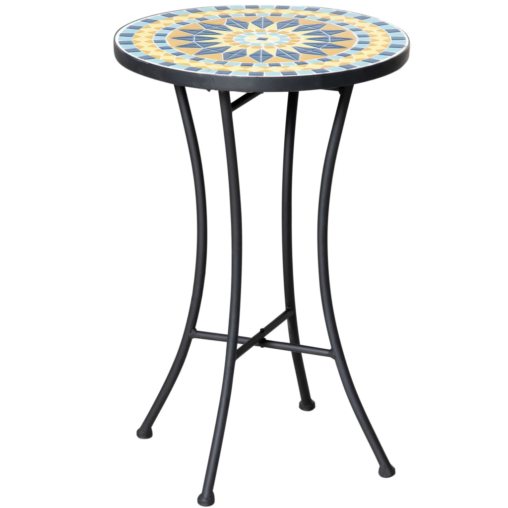 Easycomfort Tavolino da Giardino in Metallo con Piano d'Appoggio a Mosaico, Ф35.5x53.5cm