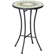 Easycomfort Tavolino da Giardino in Metallo con Piano d'Appoggio a Mosaico, Ф35.5x53.5cm