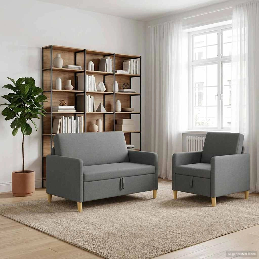 Set di Divani con Storage 2 pz Grigio Scuro Poliestere 3429149
