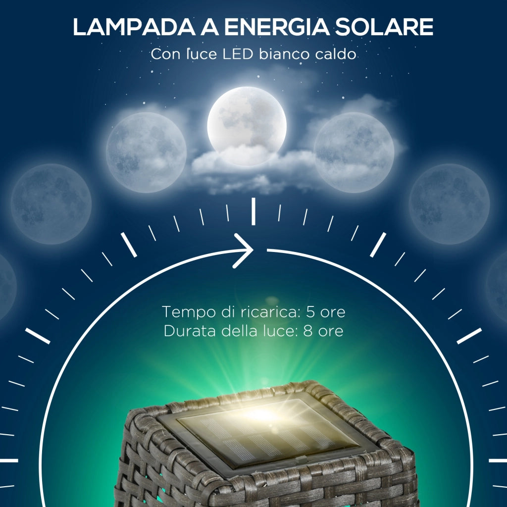 Lampada Solare da Giardino ¨C Zephmum ¨C Acciaio e Rattan, 21x21x78 cm, Nero e Grigio