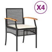 Sedie da Giardino con Cuscini 4 pz | Sedie da Esterno Nere in Polyrattan e Acacia