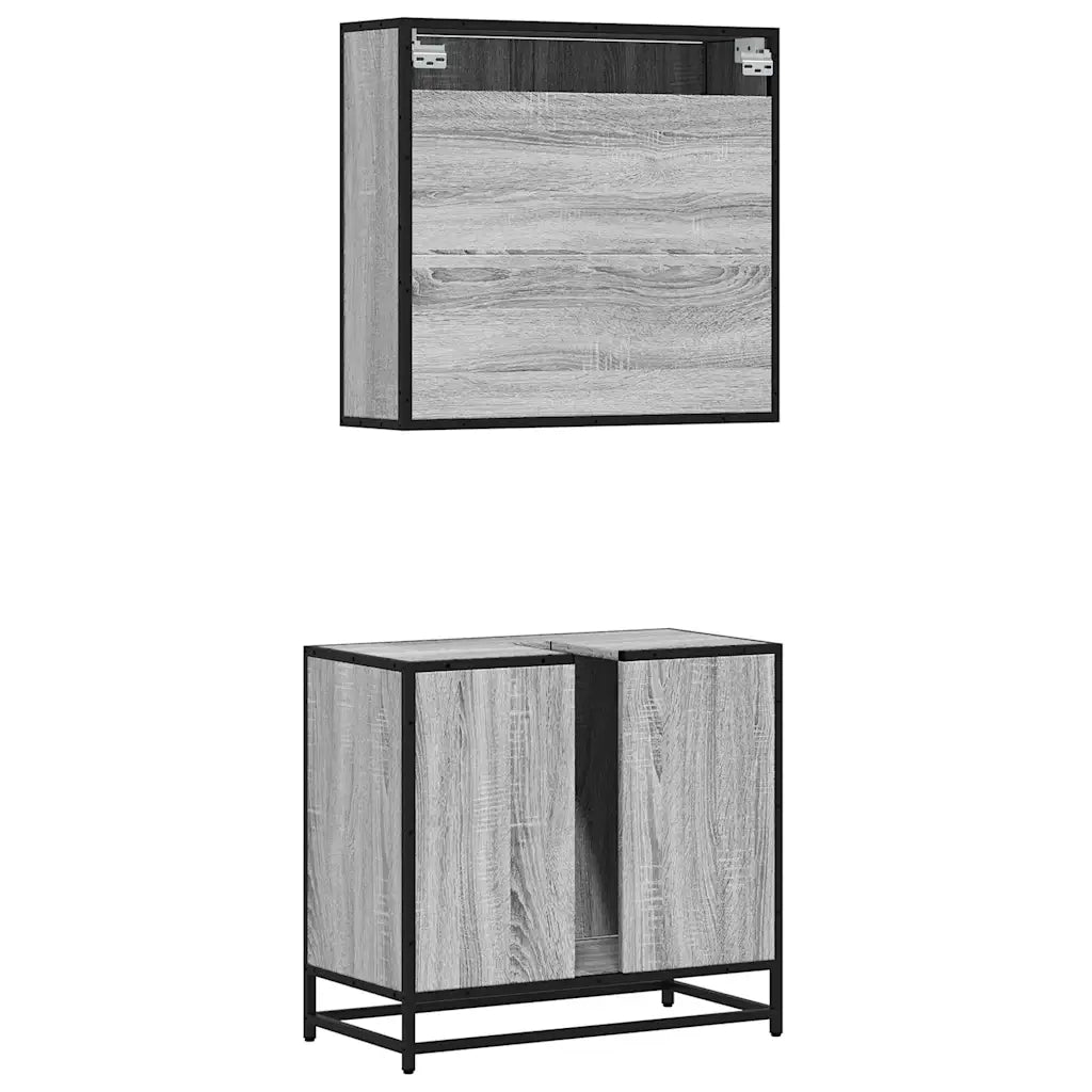 Set Mobili da Bagno | Armadio da bagno 2 pz Grigio Sonoma in Legno Multistrato