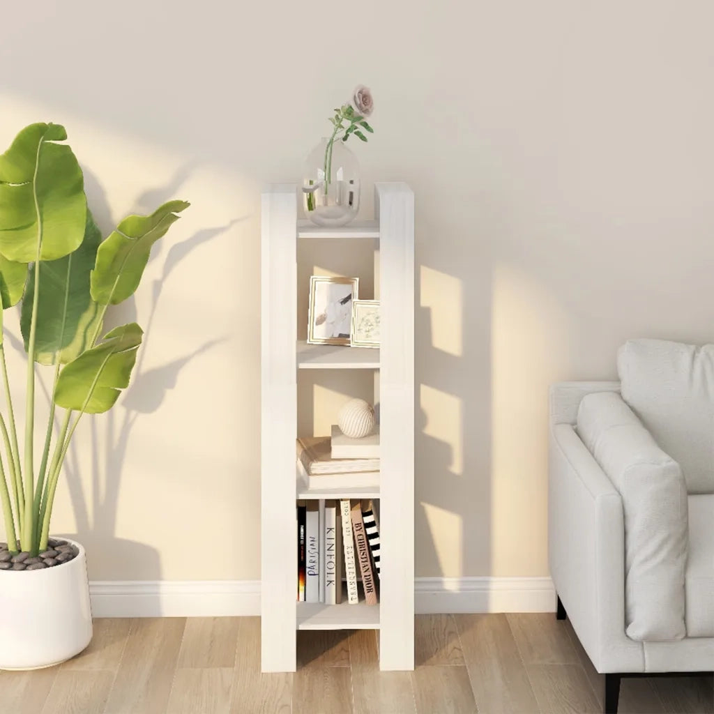Libreria/Divisorio Bianco 41x35x125cm in Legno Massello di Pino 813865