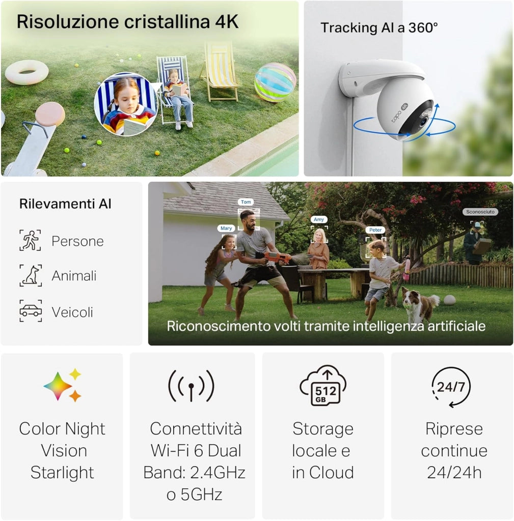 C560WS 4K 8MP Telecamera Wi-Fi Esterno Pan/Tilt, Smart AI, 360° Visuale, Visione Notturna a Colori Starlight, IP66, Allarme Sonoro e Luminoso, Wi-Fi 6 e Ethernet, Supporta MicroSD fino a 512 GB