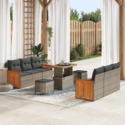 Set di Divani da Giardino  9 Pezzi con Cuscini Grigio Rattan Acacia