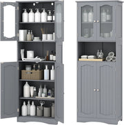 Armadio Alto da Bagno con Ante in Vetro Temperato, Ripiani Regolabili, Kit Anti-Ribaltamento, per Bagno, Soggiorno, Sala da Pranzo e Cucina, 60x30x164 cm (Grigio)